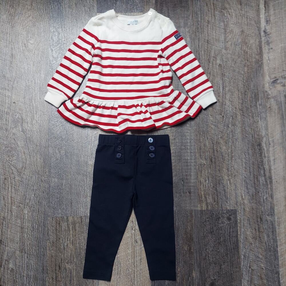 Ralph Lauren Girls Nautical Striped Top & Navy Leggings Outfit Set 18 Months